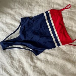 Solid & Striped One Piece Swimsuit Low Back Size S